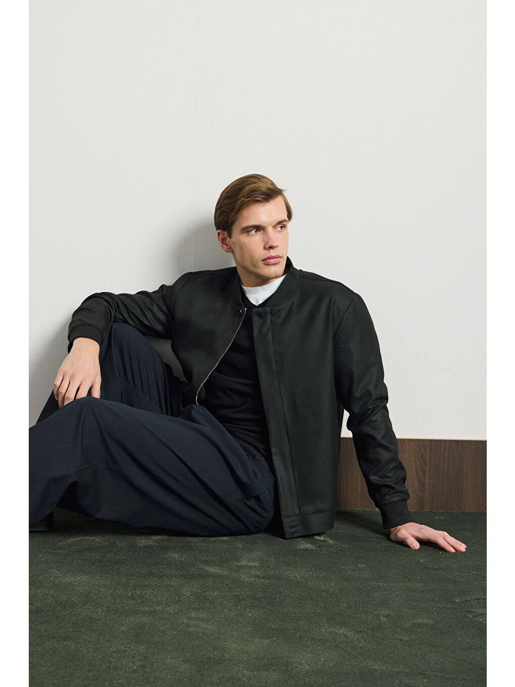 Erkek Poliviskon Özel Kumaş Ceket Siyah-6