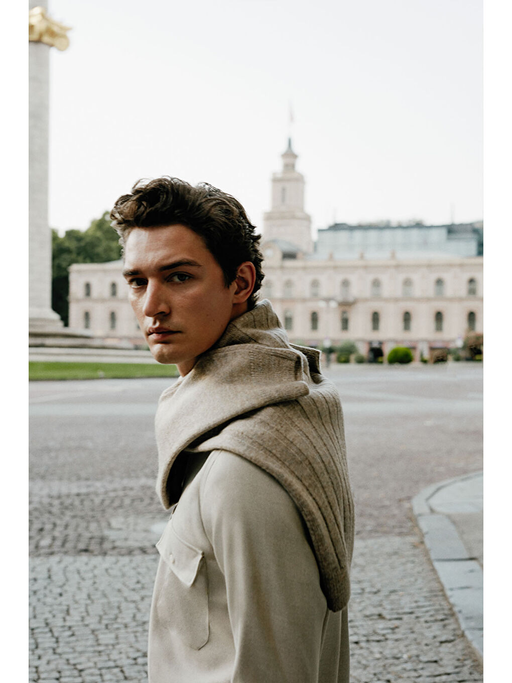 Erkek Bej Oxford Slim Fit Dar Kesim Klasik Yaka Çift Kapak Cepli Gömlek-5