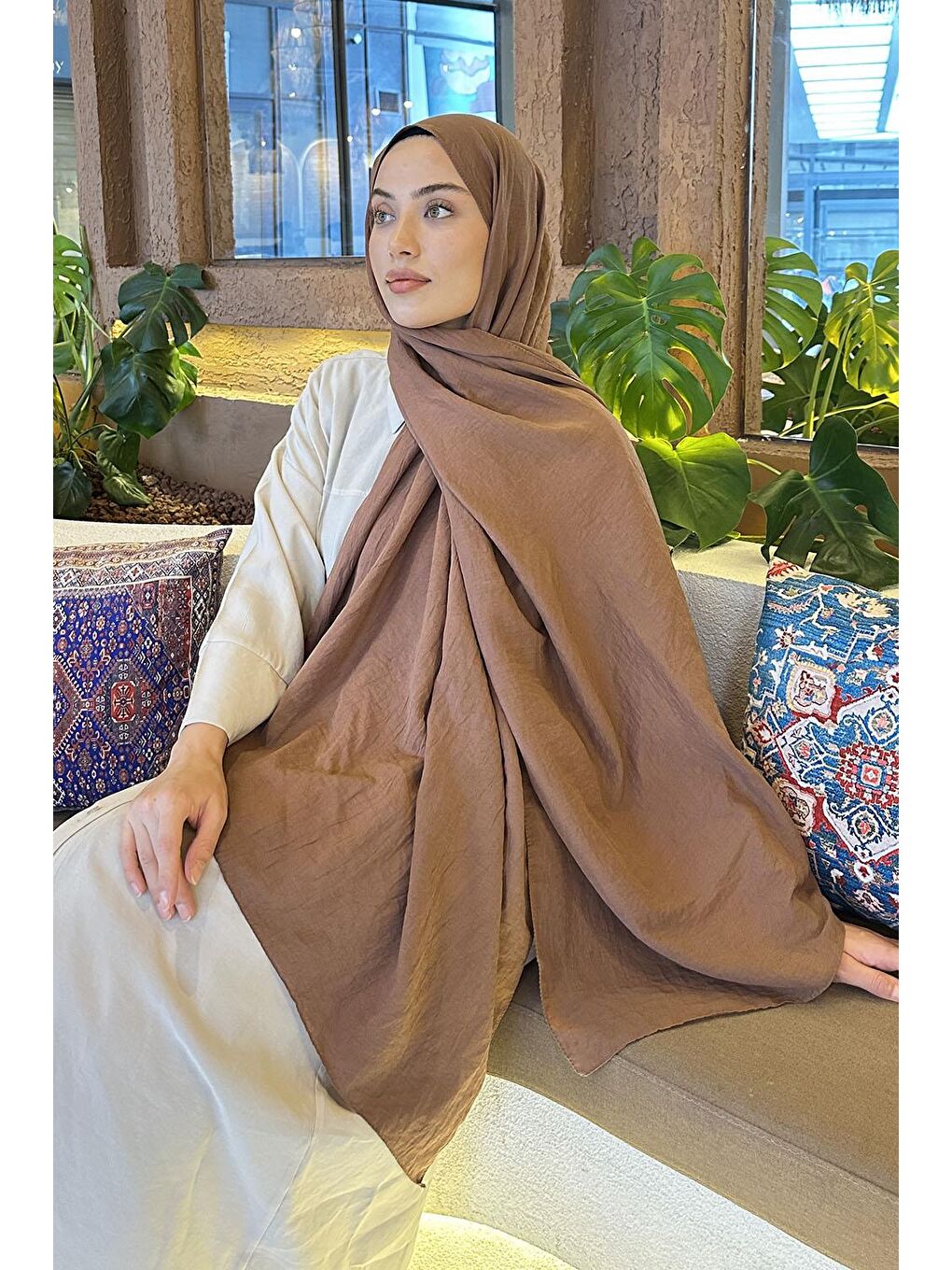 Kahverengi Comfort Pamuk Şal Sütlü Kahve-2