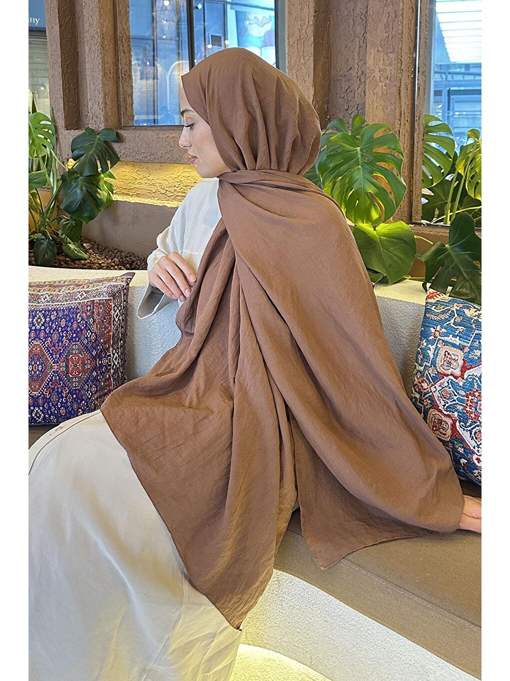 Kahverengi Comfort Pamuk Şal Sütlü Kahve-3