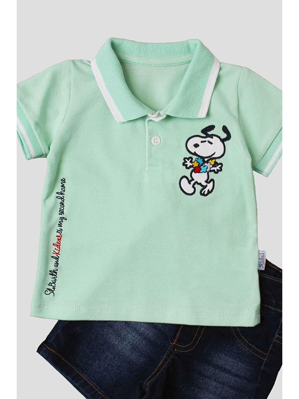 Yeşil Erkek bebek pamuklu polo takım pantolon üst ikili takım-2