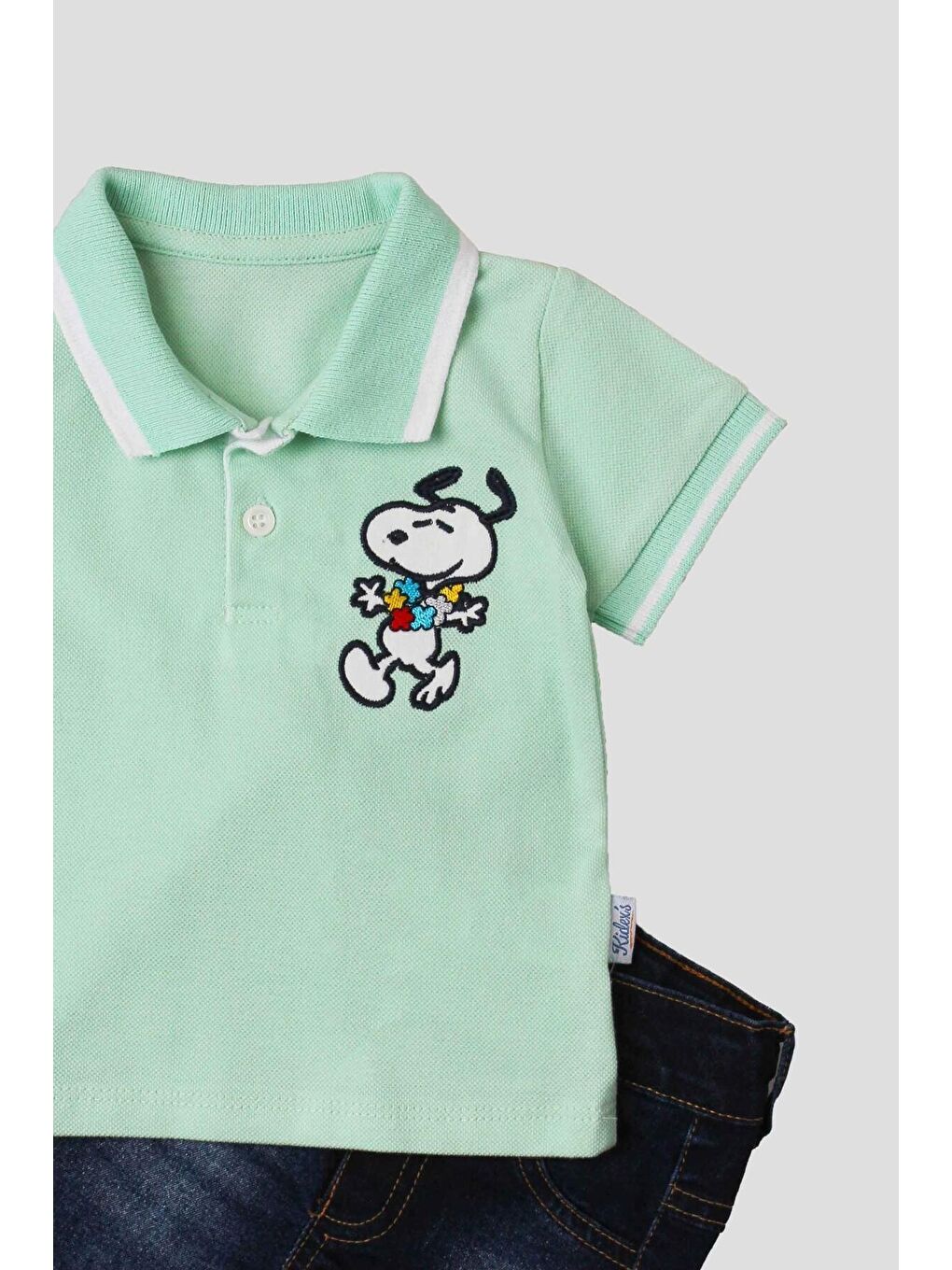 Yeşil Erkek bebek pamuklu polo takım pantolon üst ikili takım-3