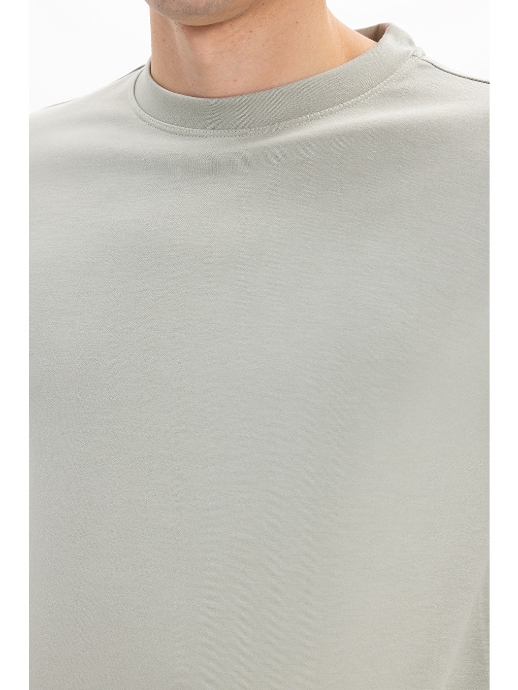 Erkek Standart Fit Normal Kesim Uzun Kollu Ekstra Soft Modal Kumaş Bisiklet Yaka Yeşil Sweatshirt-2