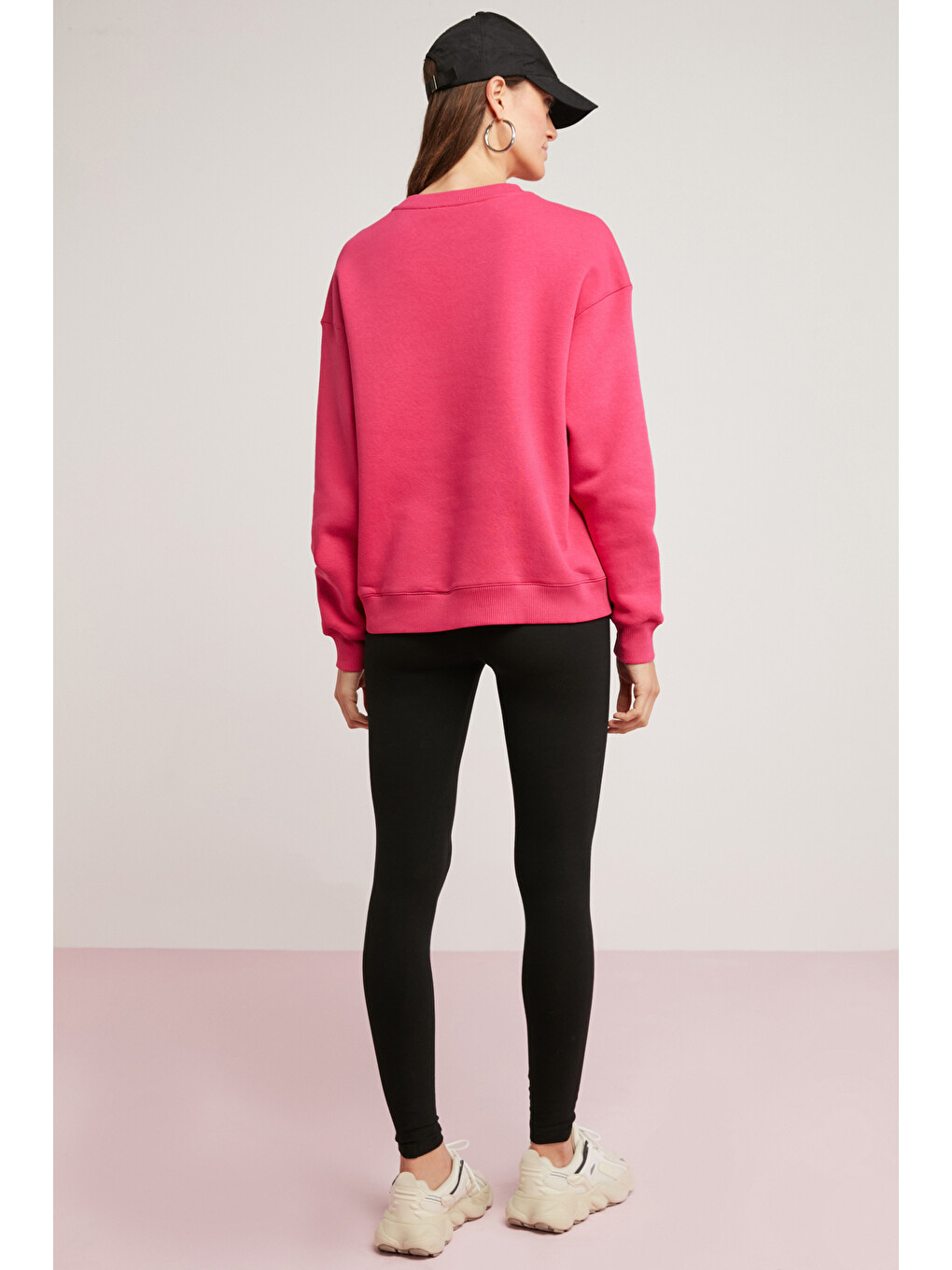 Alfreda Kadın Pamuklu Içi Polarlı Yumuşacık Yuvarlak Yaka Comfort Fit Basıc Pembe Sweatshirt-6