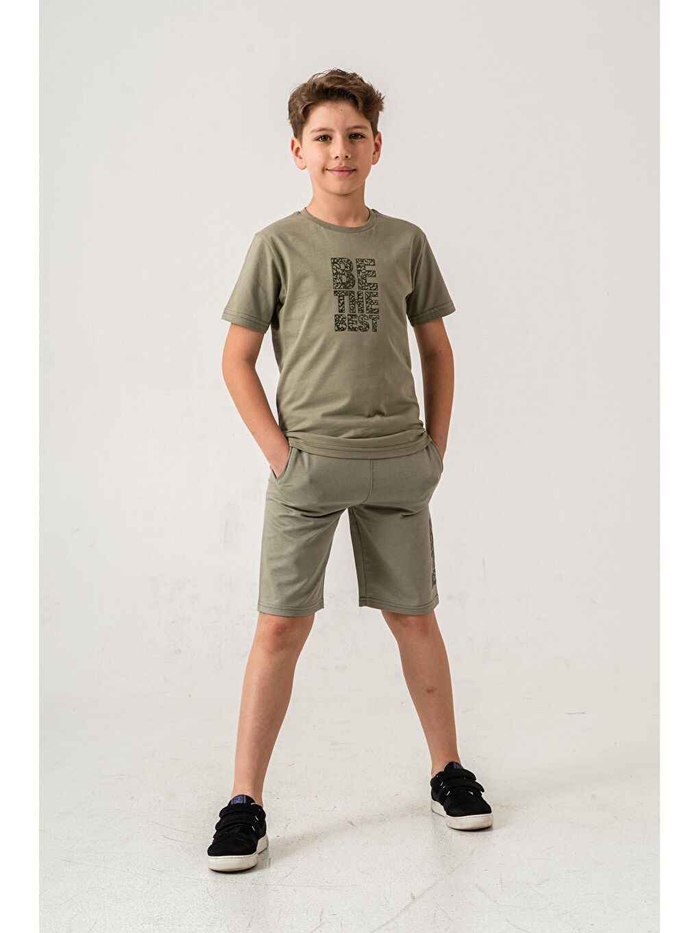 Yeşil Be The Best Baskılı  Erkek Çocuk Şort - Tişört Takımı