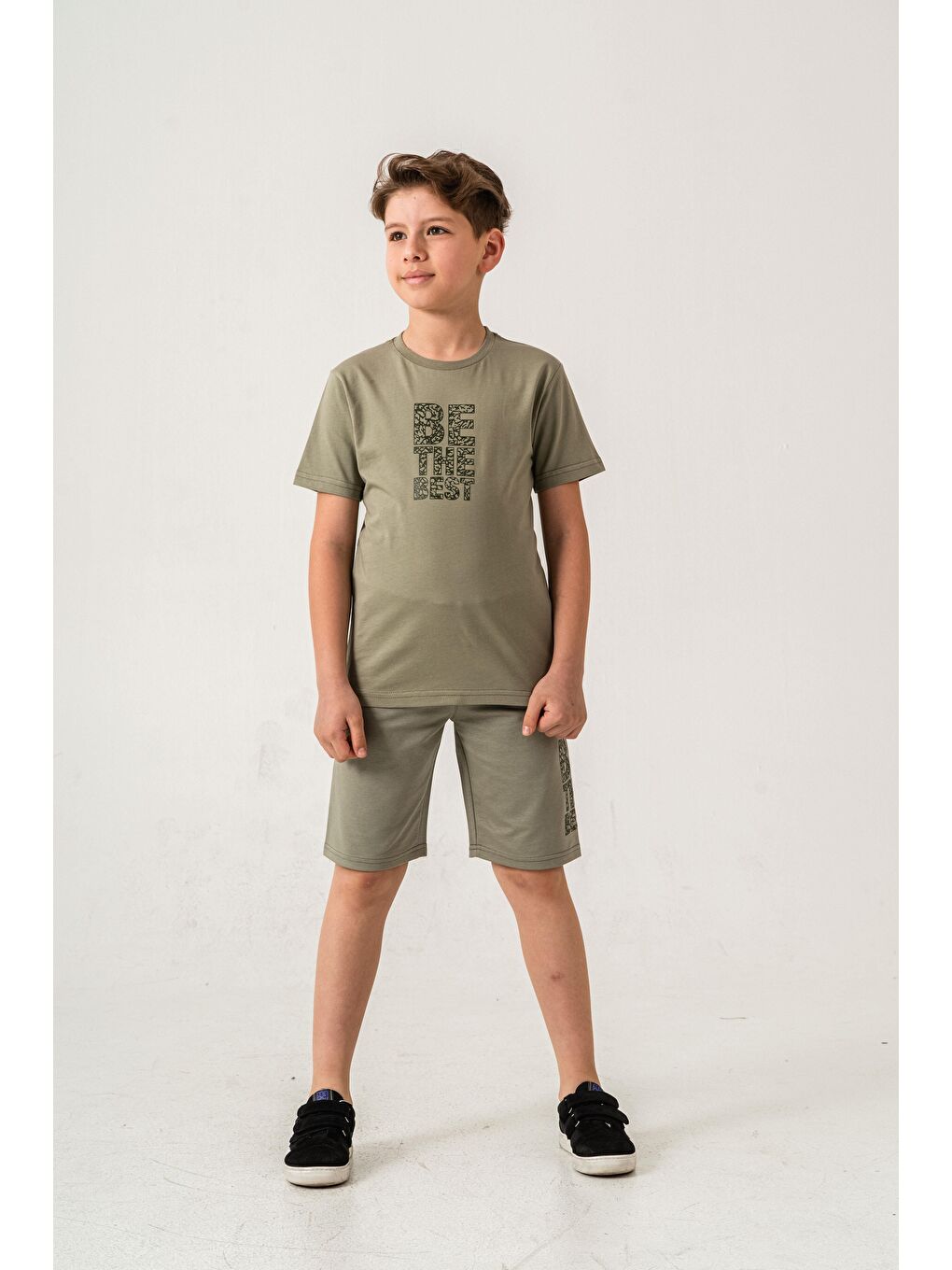 Yeşil Be The Best Baskılı  Erkek Çocuk Şort - Tişört Takımı-1