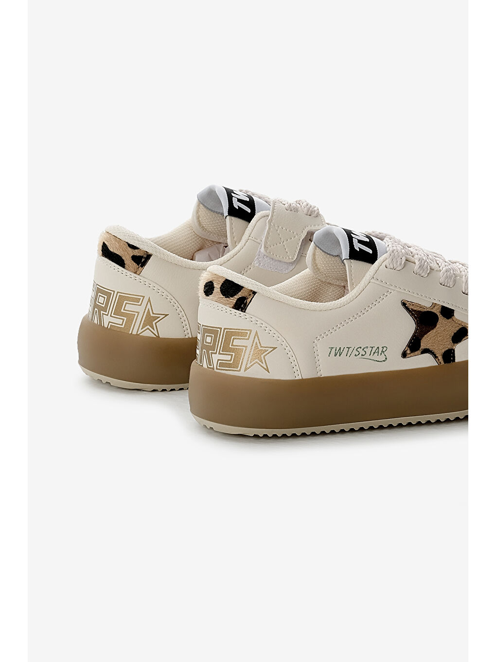Çocuk Unisex Bej Leopar Termo Taban Yıldız Detaylı Bağcıklı ve Cırtlı Spor Ayakkabı-4