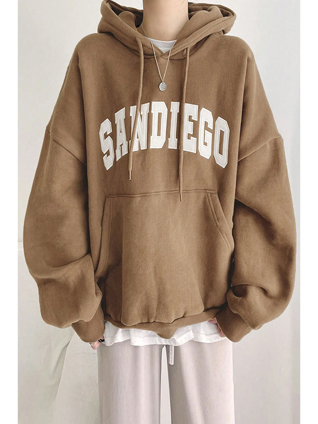 uyguntarz Bej Sandiego Baskılı Oversize Sweatshirt