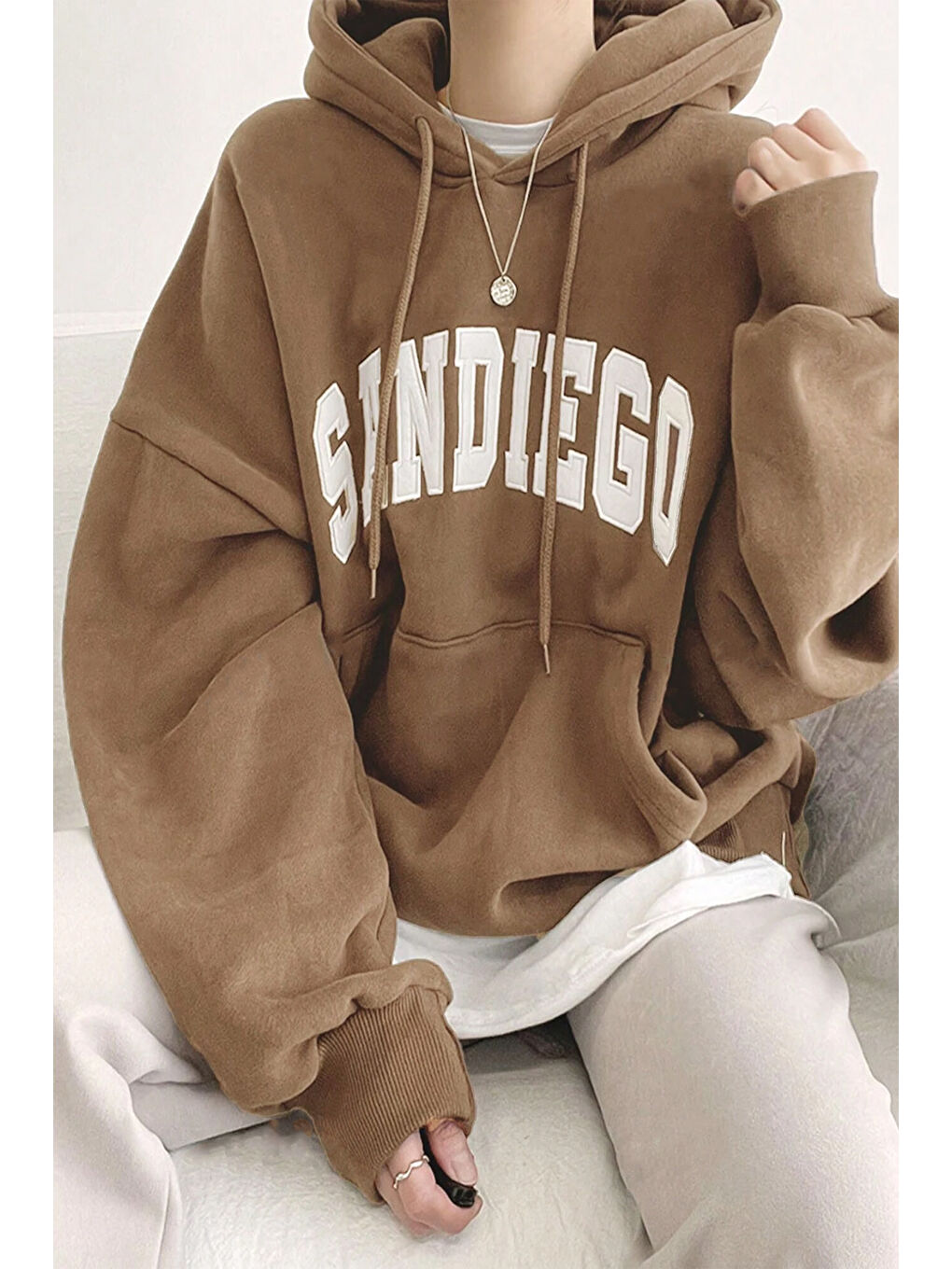 uyguntarz Bej Sandiego Baskılı Oversize Sweatshirt - 1