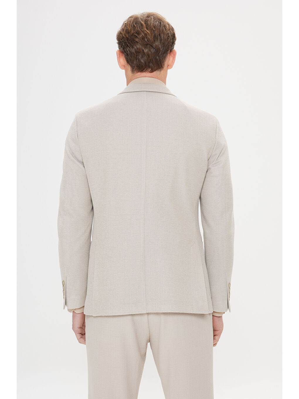 Erkek Bej 360 Her Yöne Esneyen Dar Kesim Kırlangıç Yaka Desenli Blazer Ceket-3
