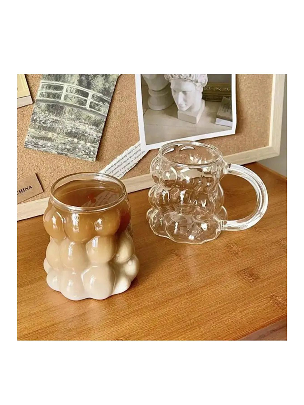 Renksiz 350 ml Üzüm Tasarımlı Borosilikat Cam Kupa Bardağı 2 Adet - 2430-5