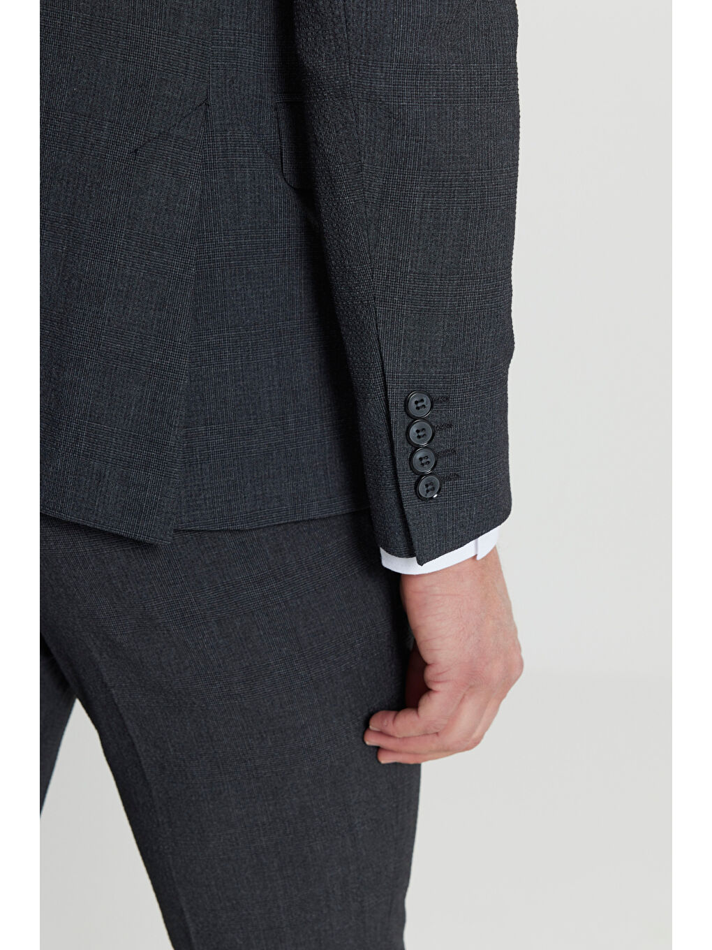 Erkek Antrasit Slim Fit Dar Kesim Kırlangıç Yaka Desenli Kapak Cepli Esnek Kruvaze Takım Elbise-7