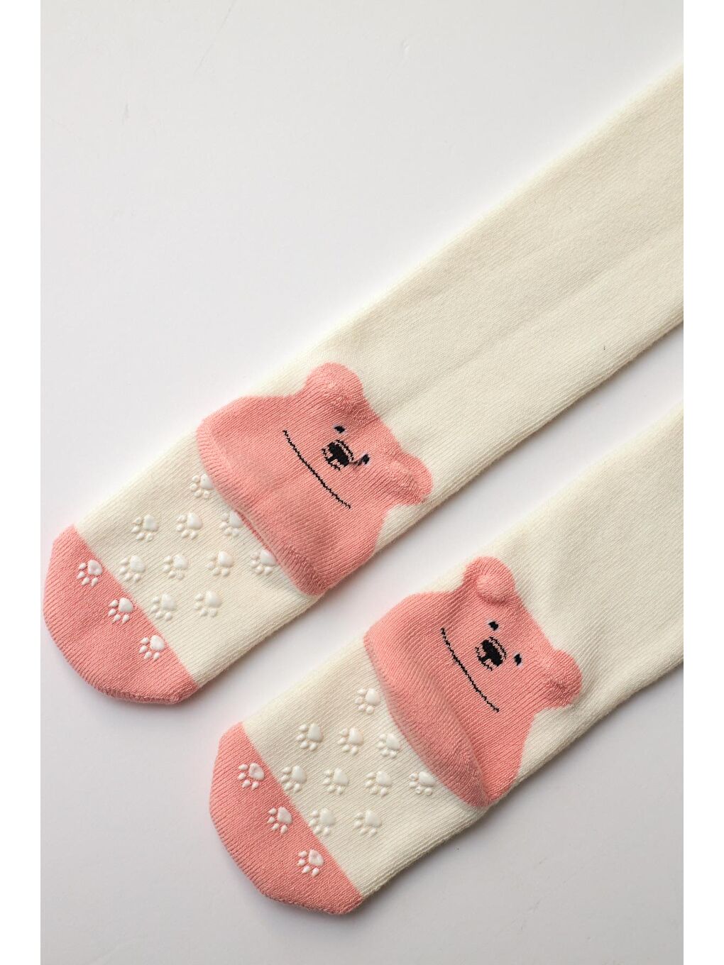 Bebek Ayıcık Desenli Külotlu Çorap Ekru-Pembe-1