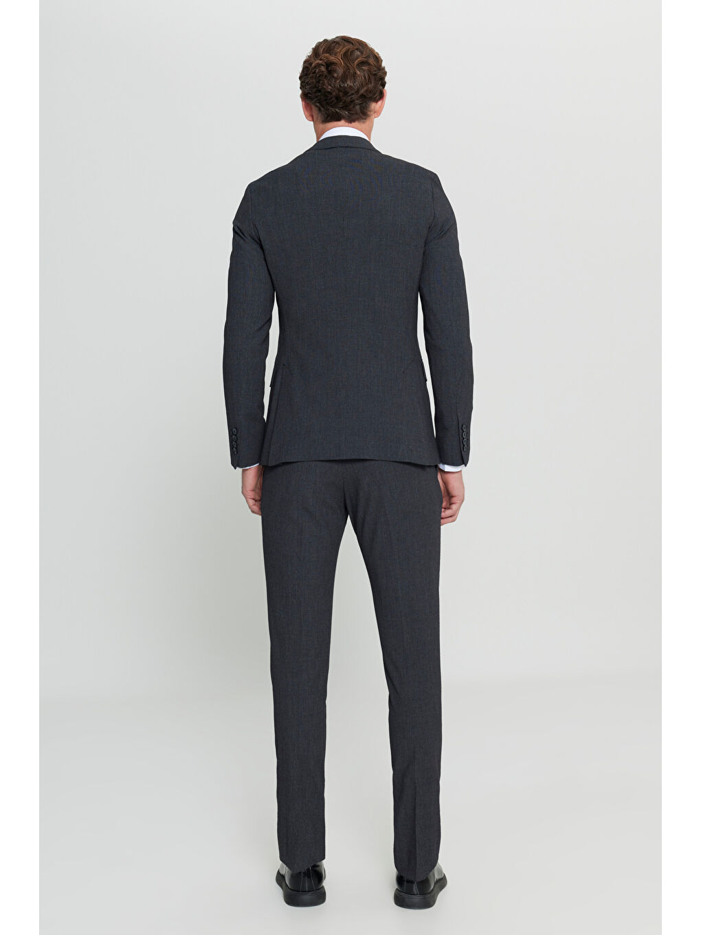 Erkek Antrasit Slim Fit Dar Kesim Kırlangıç Yaka Desenli Kapak Cepli Esnek Kruvaze Takım Elbise-8