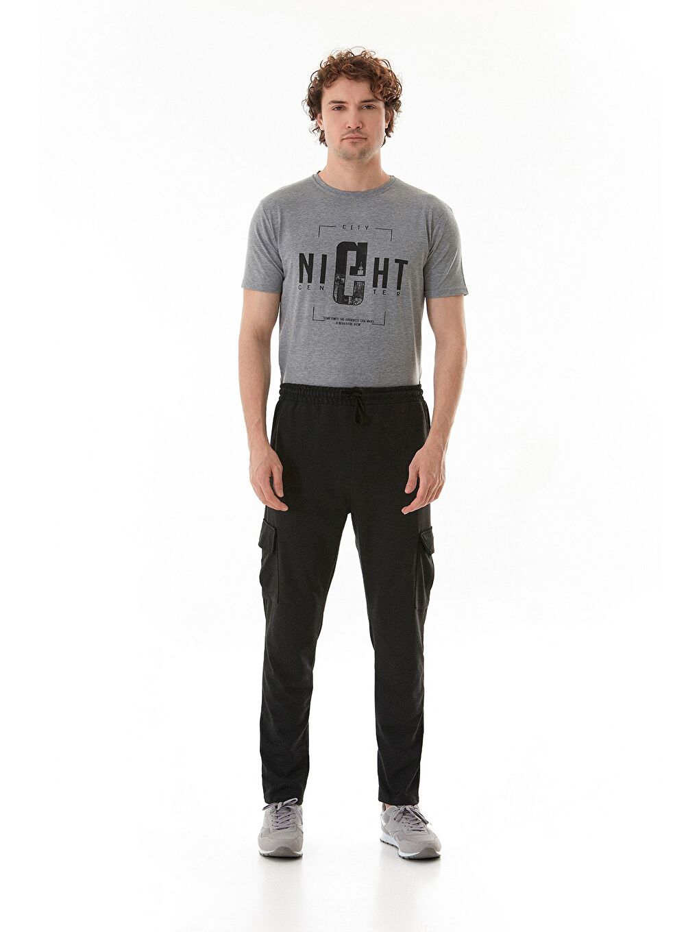 Antrasit Kargo Cepli Beli Lastikli Eşofman Altı