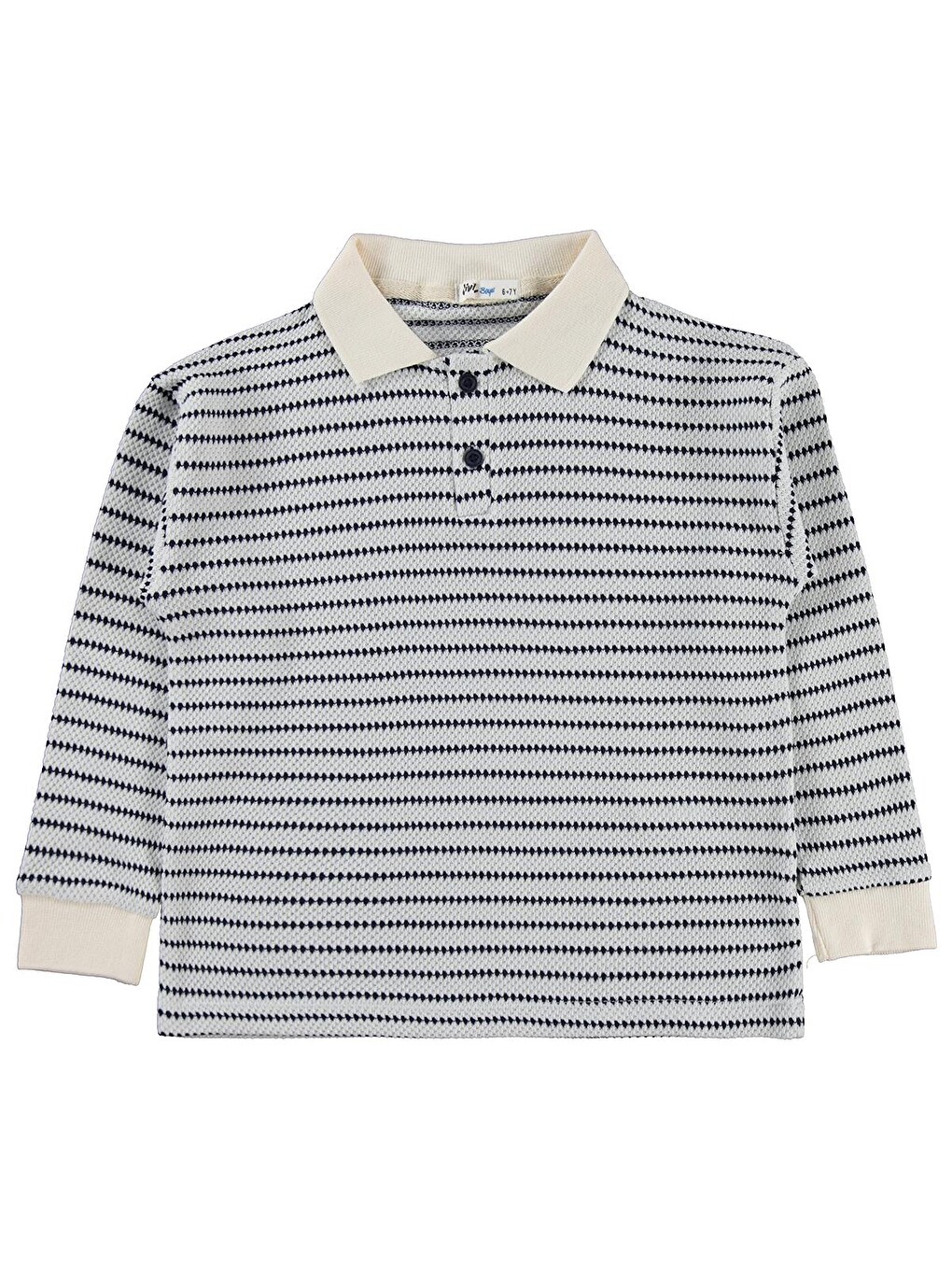Boys Çizgili Polo Yaka 6-9 Yaş Sweatshirt - Lacivert-1