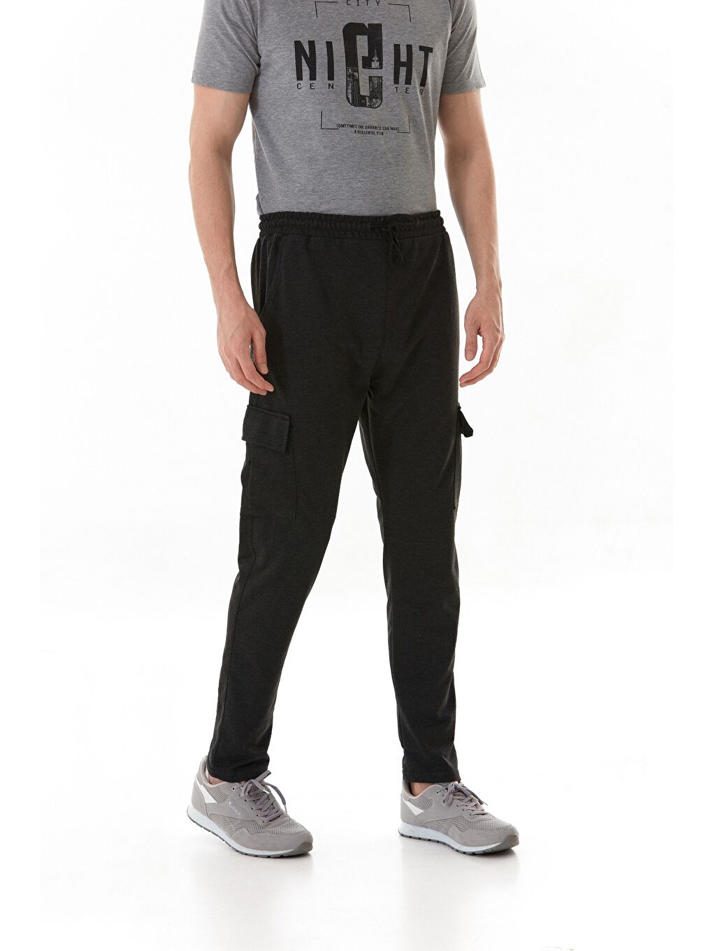 Antrasit Kargo Cepli Beli Lastikli Eşofman Altı-1