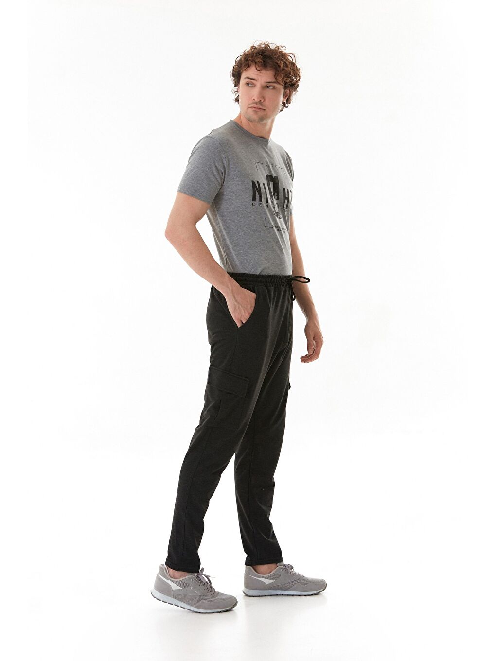 Antrasit Kargo Cepli Beli Lastikli Eşofman Altı-3