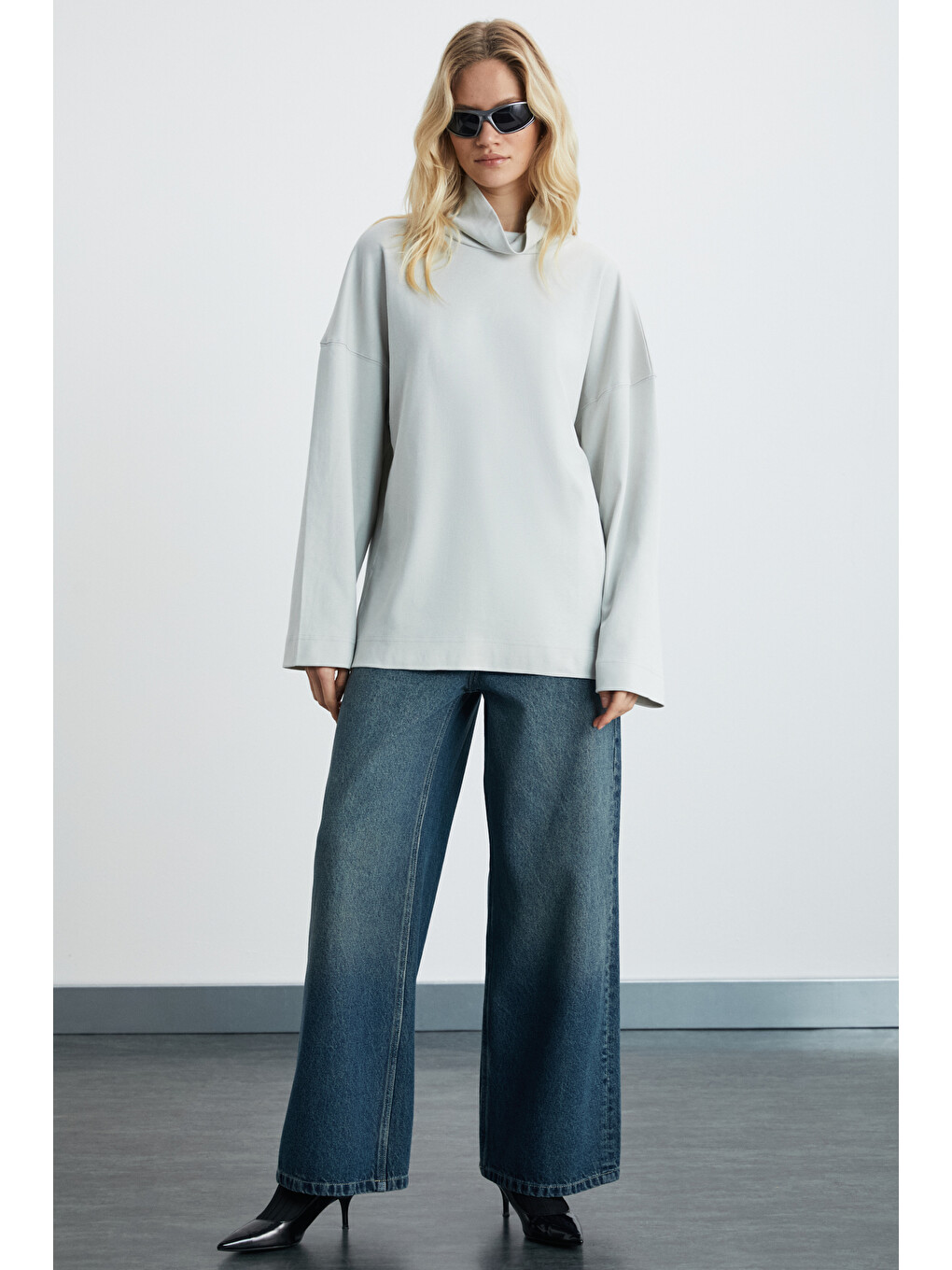 Hermıone Kadın İnterlok Kumaşlı Hafif Bogazlı Oversize Modest Gri Sweatshirt-1