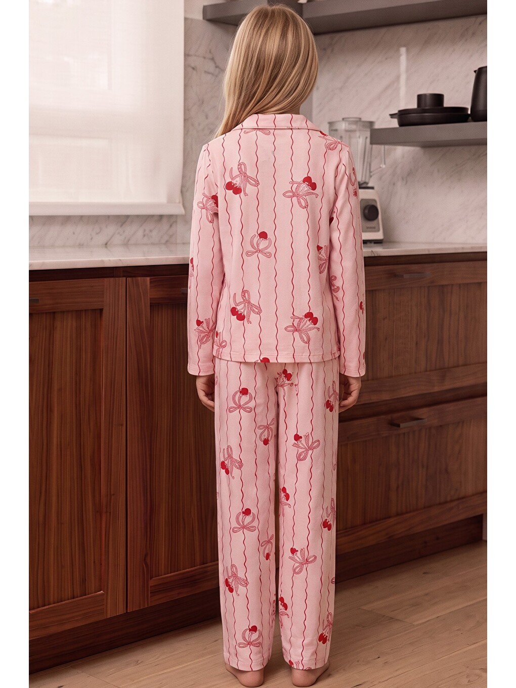 Pembe Desenli Termal Kumaşlı Ultra Soft Yumuşak Düğmeli Örme Pijama Takımı-4