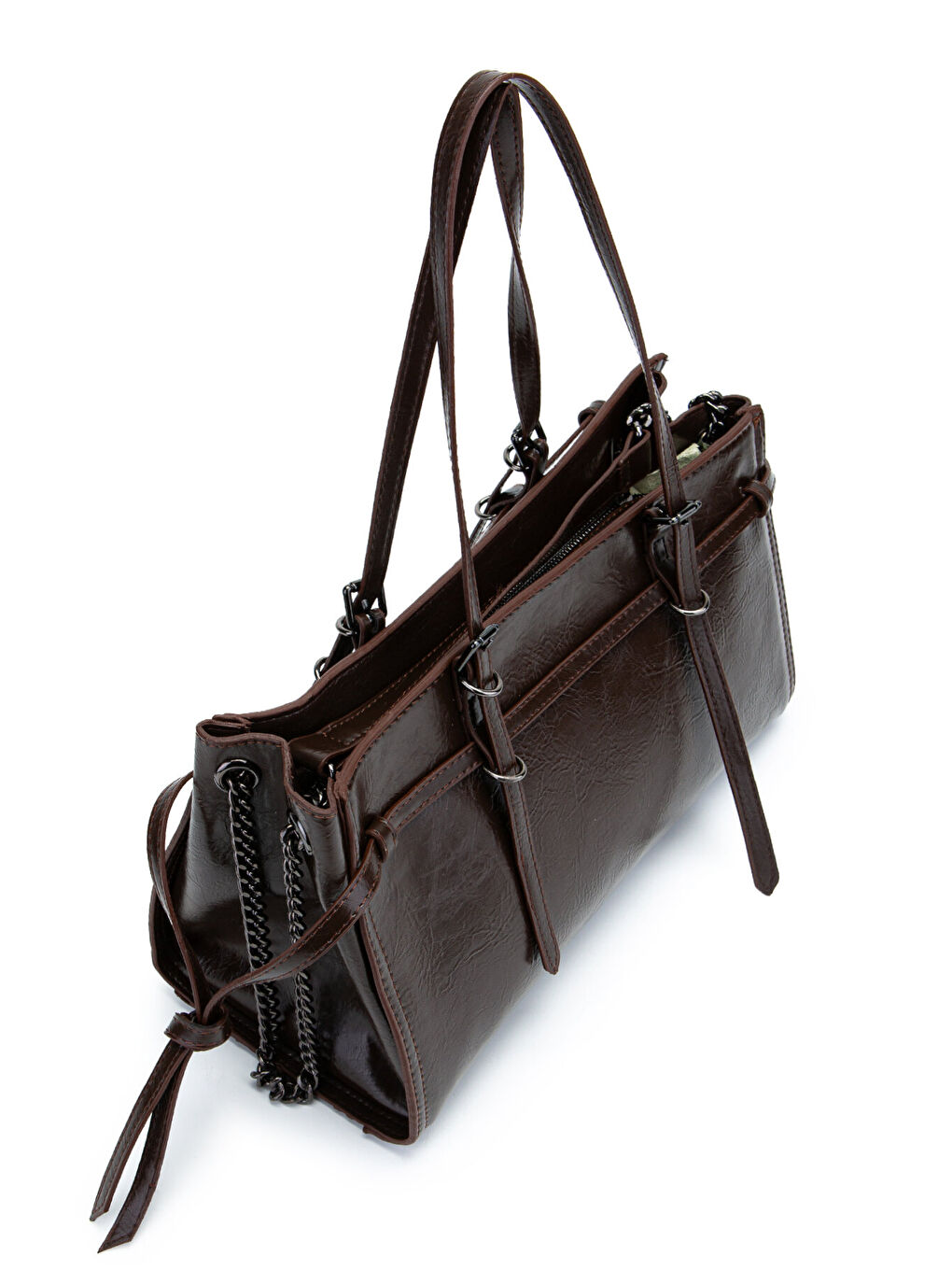 Siyah Zincir Detaylı Bonnie Kadın Kol Çanta Kahverengi-1