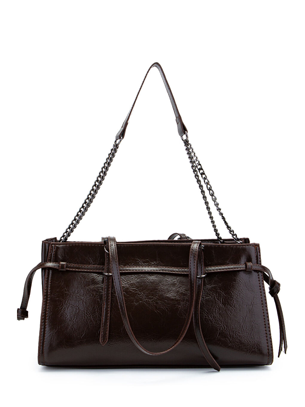 Siyah Zincir Detaylı Bonnie Kadın Kol Çanta Kahverengi-2