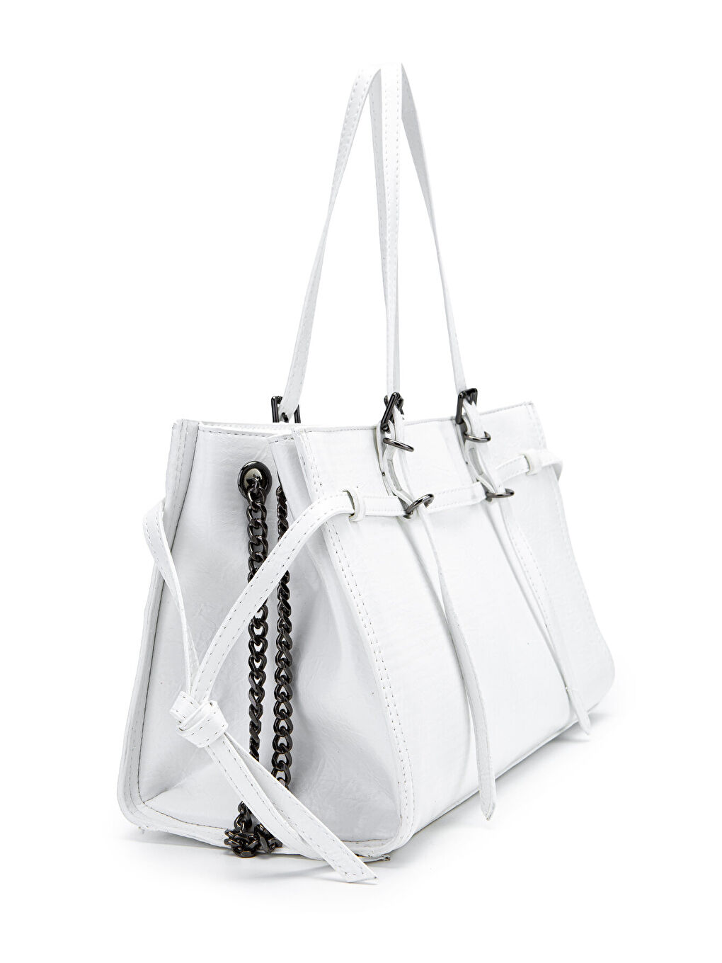Siyah Zincir Detaylı Bonnie Kadın Kol Çanta Beyaz-1