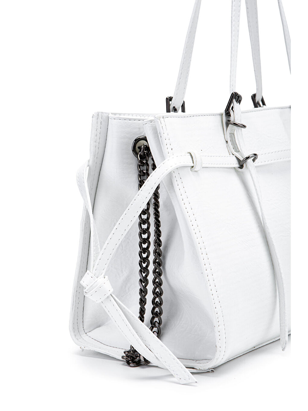 Siyah Zincir Detaylı Bonnie Kadın Kol Çanta Beyaz-2