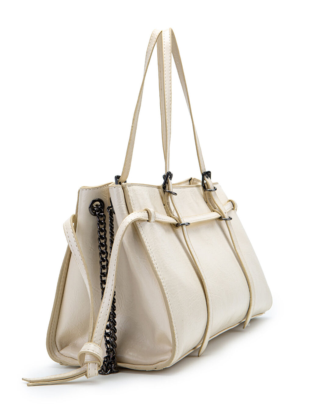 Ekru Siyah Zincir Detaylı Bonnie Kadın Kol Çanta Krem-1