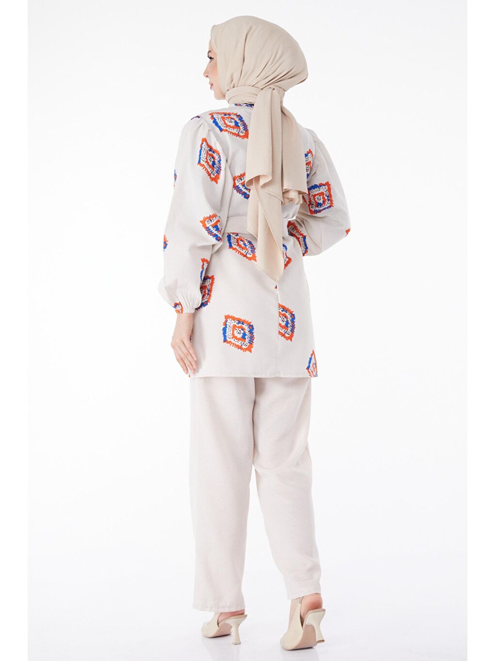 Bisiklet Yaka Kadın Turuncu Desenli İkili Takım - 13164-4