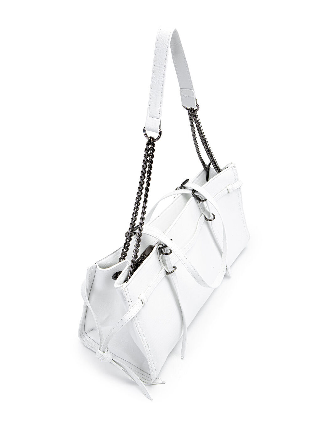 Siyah Zincir Detaylı Bonnie Kadın Kol Çanta Beyaz-3