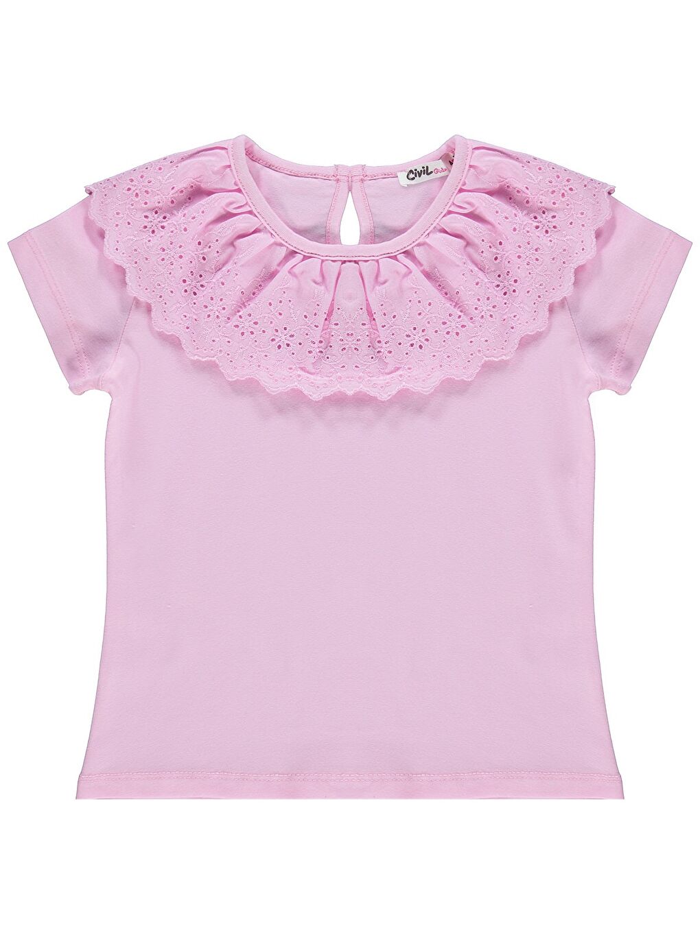 Girls Yakası Fırfırlı 4-9 Yaş Tişört - Pembe