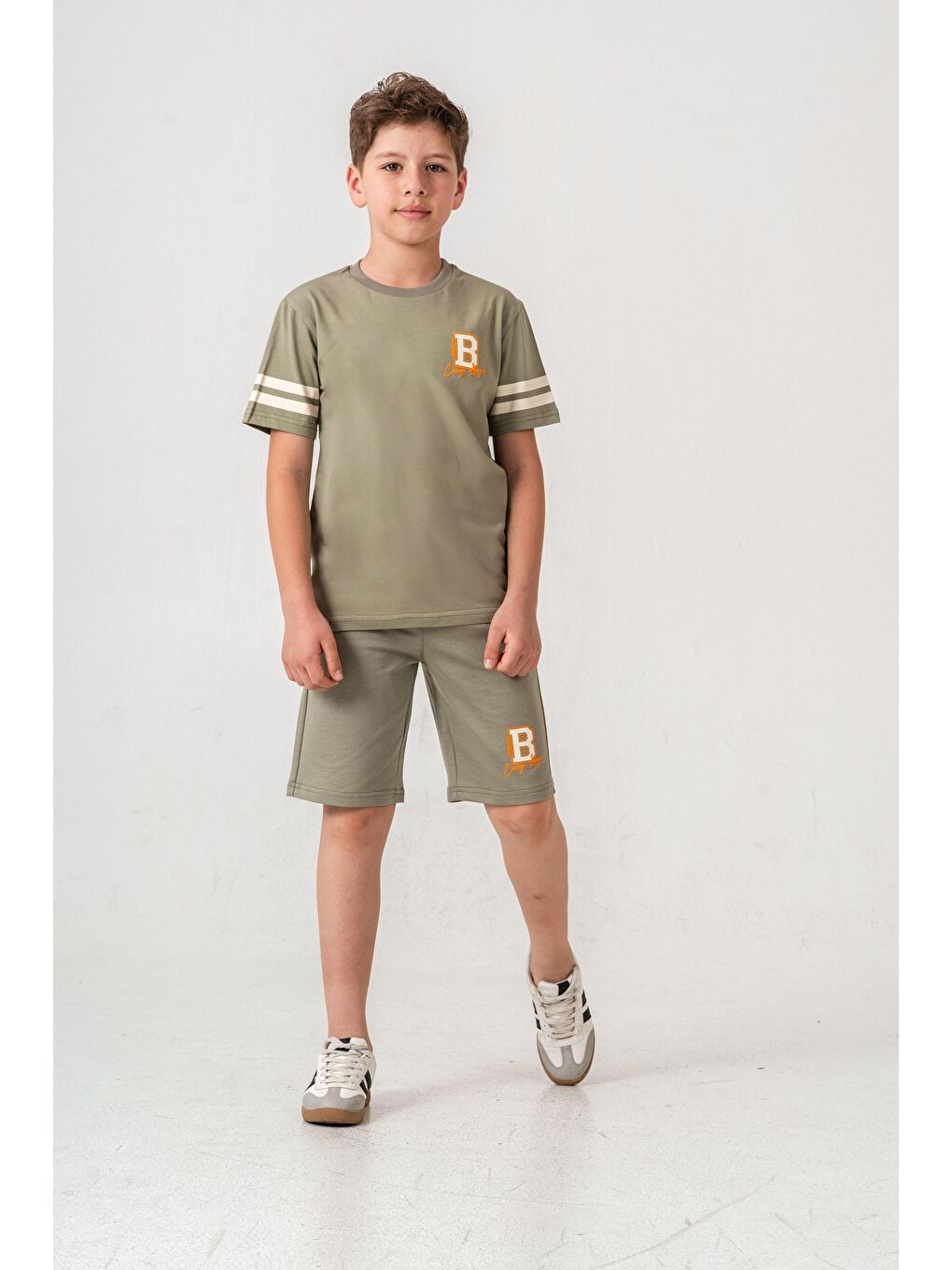 Yeşil Brooklyn College League Baskılı  Erkek Çocuk Şort - Tişört Takımı-4