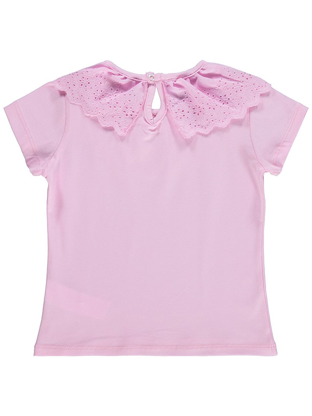Girls Yakası Fırfırlı 4-9 Yaş Tişört - Pembe-1