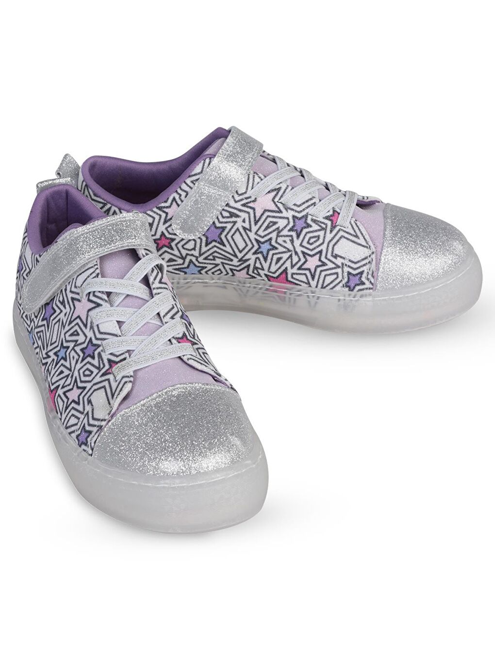 Sport Simli Yıldız Baskılı 32-36 Numara Spor Ayakkabı - Gri-3