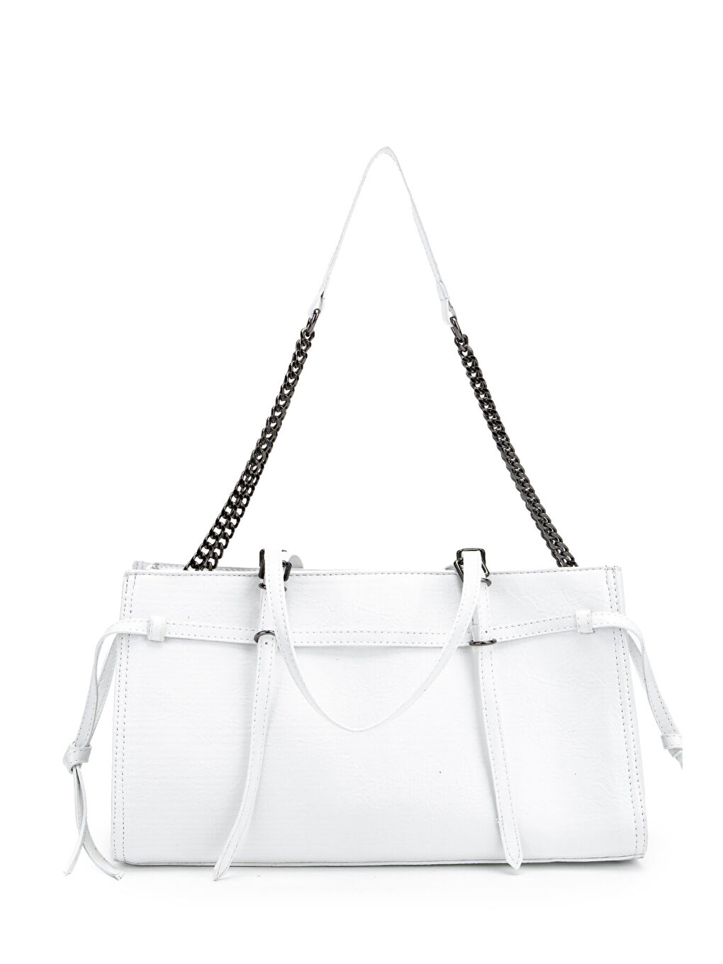 Siyah Zincir Detaylı Bonnie Kadın Kol Çanta Beyaz-4