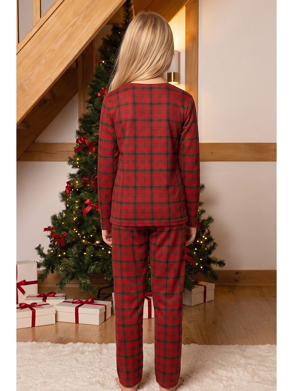 Kırmızı Ekose Desenli Termal Kumaşlı Ultra Soft Yumuşak Örme Pijama Takımı-4