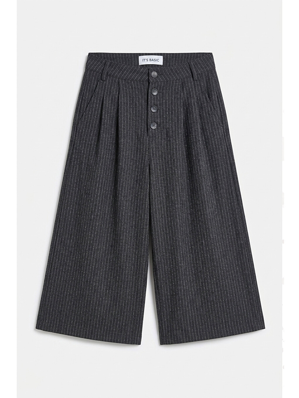 Kadın Antrasit Çizgili W6-45 Baggy Bermuda Şort Pantolon-1