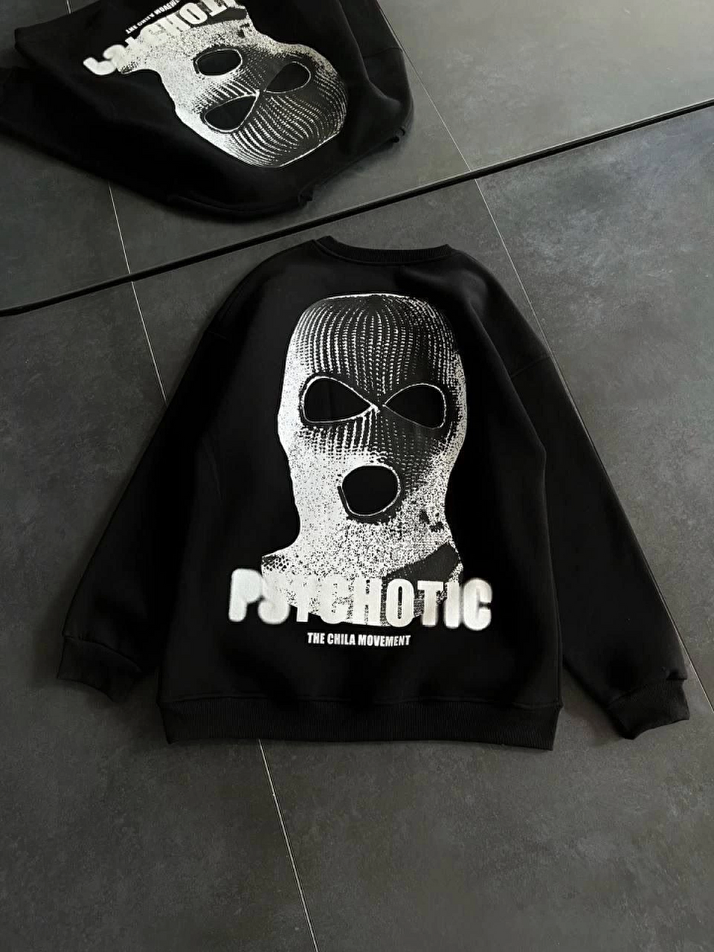 Kışlık Bisiklet Yaka Baskılı Sweatshirt - Siyah-2