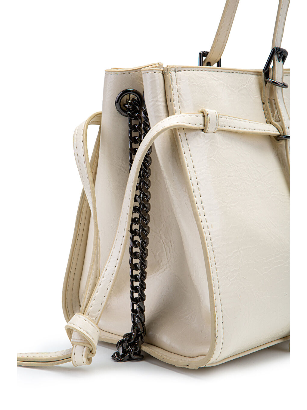 Ekru Siyah Zincir Detaylı Bonnie Kadın Kol Çanta Krem-2