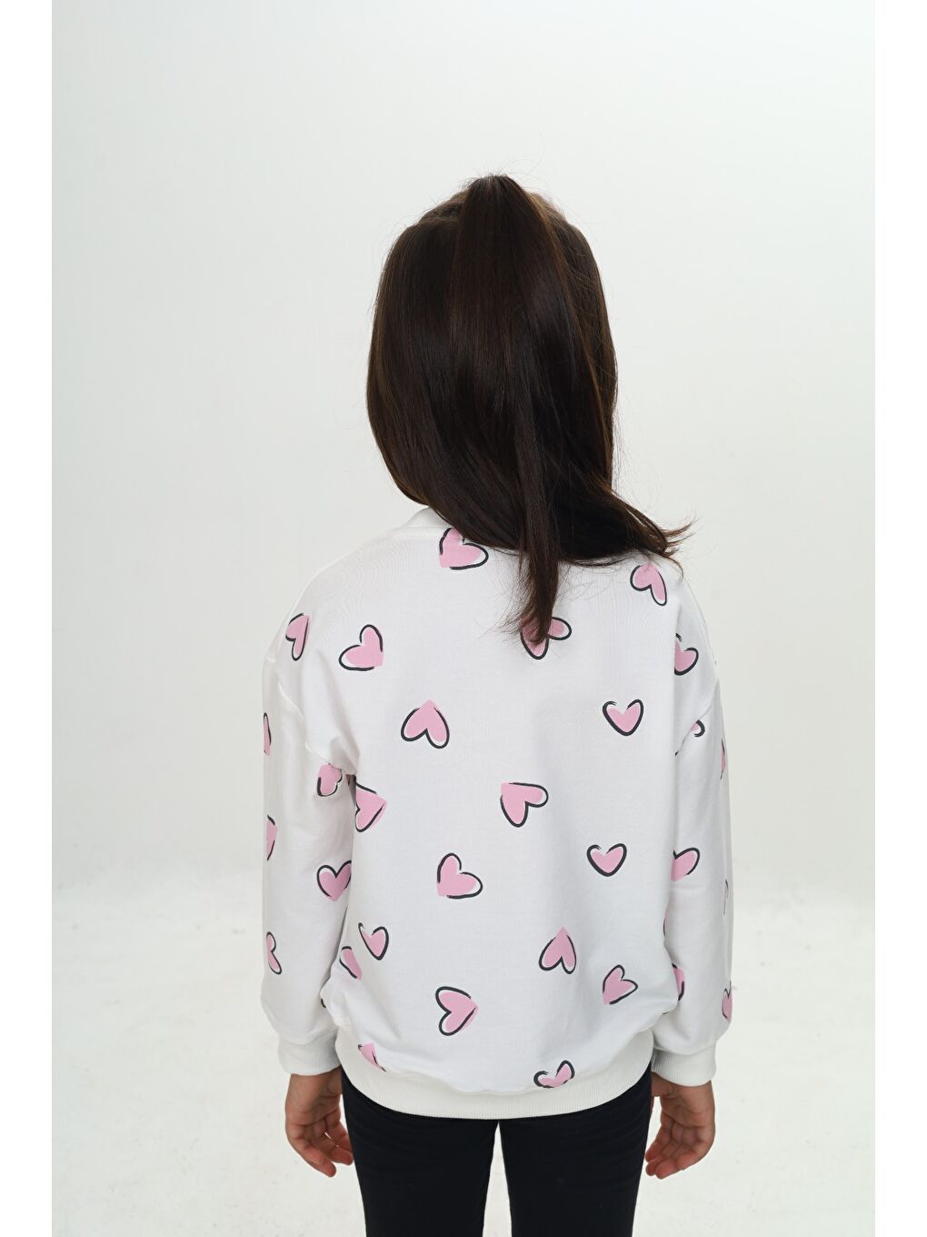 Ekru Kız Çocuk Love Kalp Baskılı Sweatshirt-2