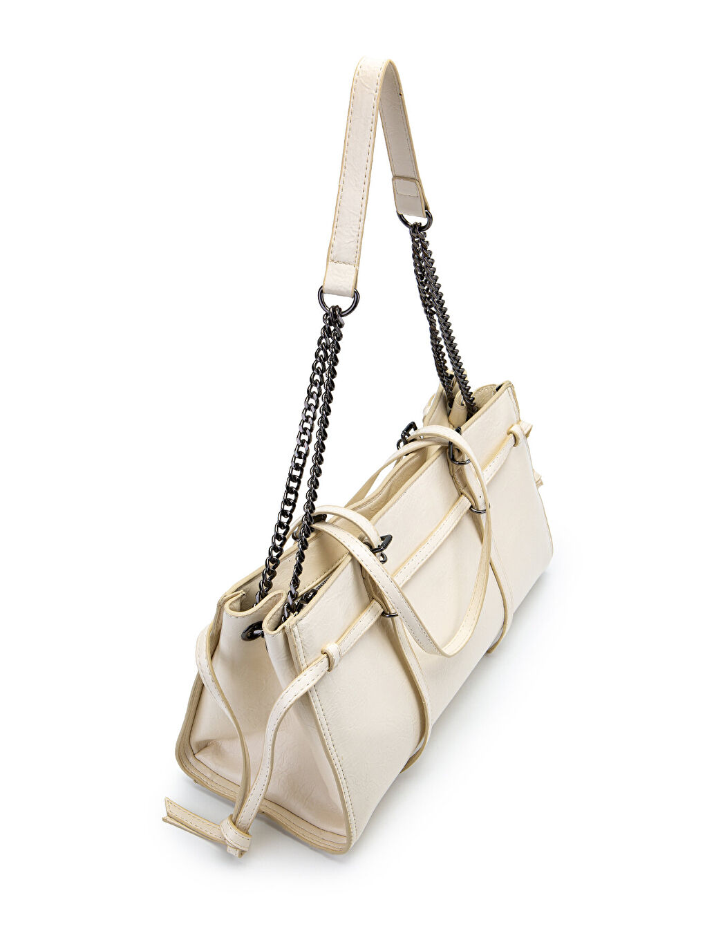 Ekru Siyah Zincir Detaylı Bonnie Kadın Kol Çanta Krem-3