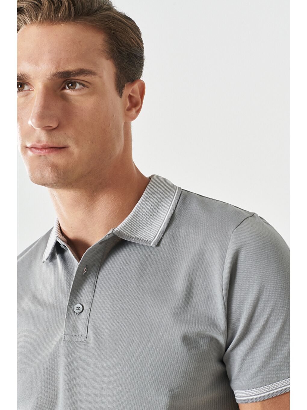 Bej Erkek Slim Fit Dar Kesim 3 'lü Kıvrılmaz Polo Yaka Tişört-9