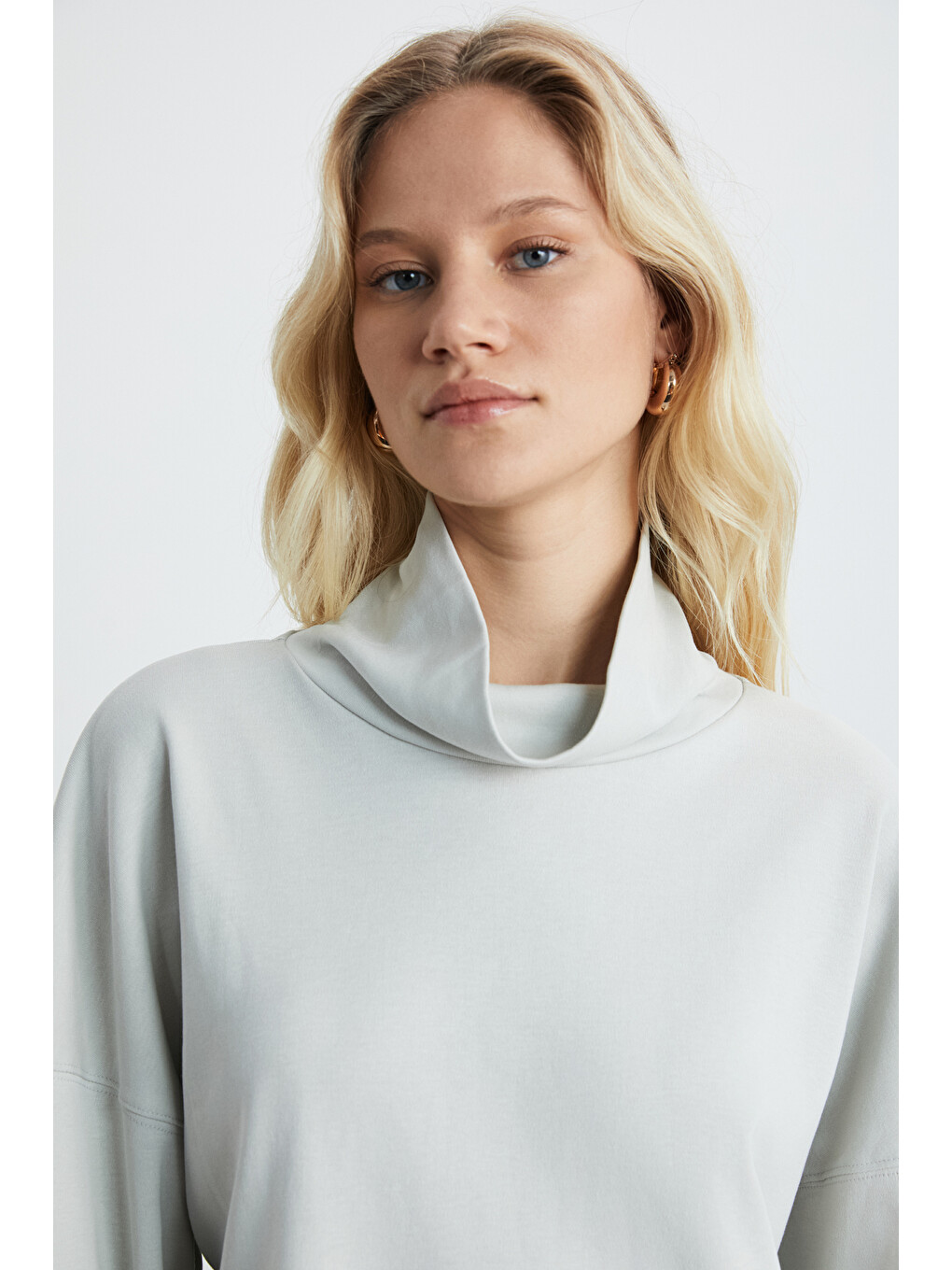Hermıone Kadın İnterlok Kumaşlı Hafif Bogazlı Oversize Modest Gri Sweatshirt-4
