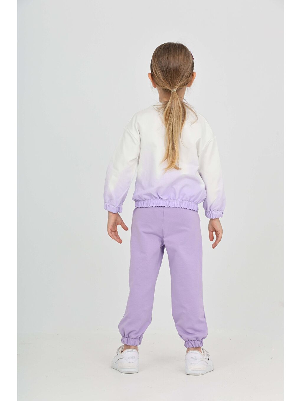 Lila Kız Çocuk Tram Geçişli Çiçek Baskılı Eşofman Takım-4