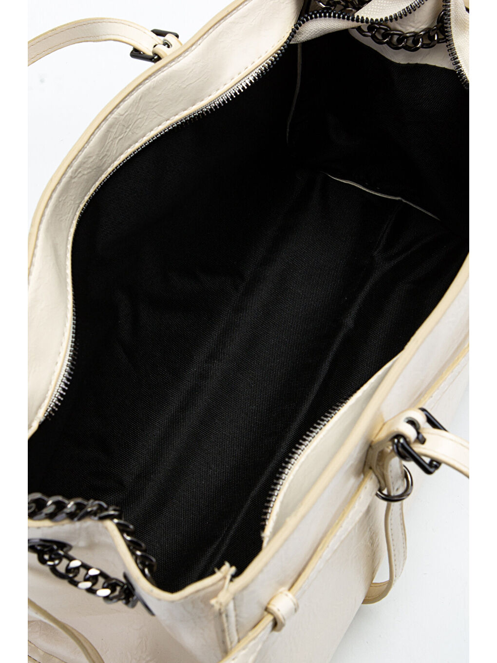 Ekru Siyah Zincir Detaylı Bonnie Kadın Kol Çanta Krem-4