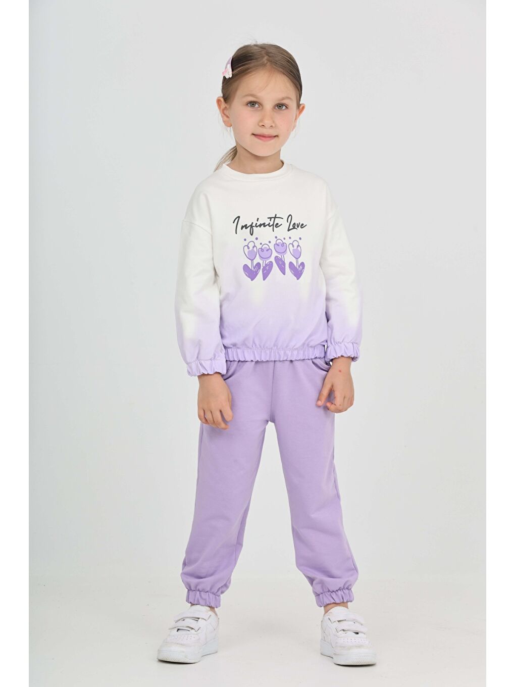 Lila Kız Çocuk Tram Geçişli Çiçek Baskılı Eşofman Takım-5