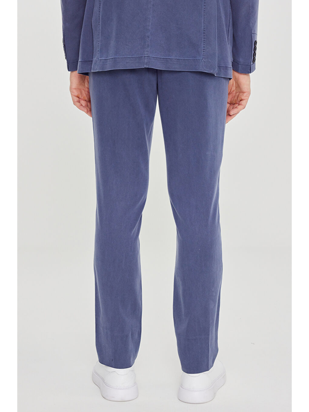 Erkek Mavi Slim Fit Mono Yaka Beli Bağlamalı Torba Cepli Esnek Takım Elbise-7