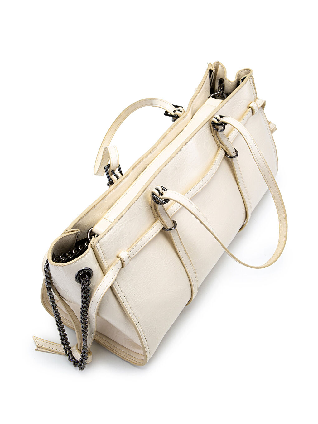 Ekru Siyah Zincir Detaylı Bonnie Kadın Kol Çanta Krem-5