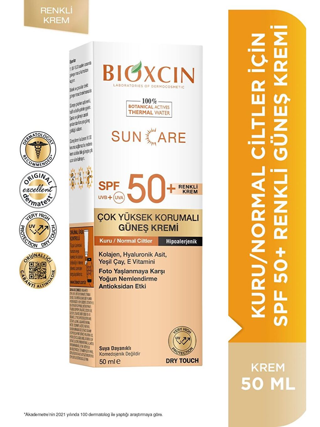 Bioxcin Renksiz Sun Care Kuru-Normal Ciltler Renkli Güneş Kremi Spf 50+ 50 ml